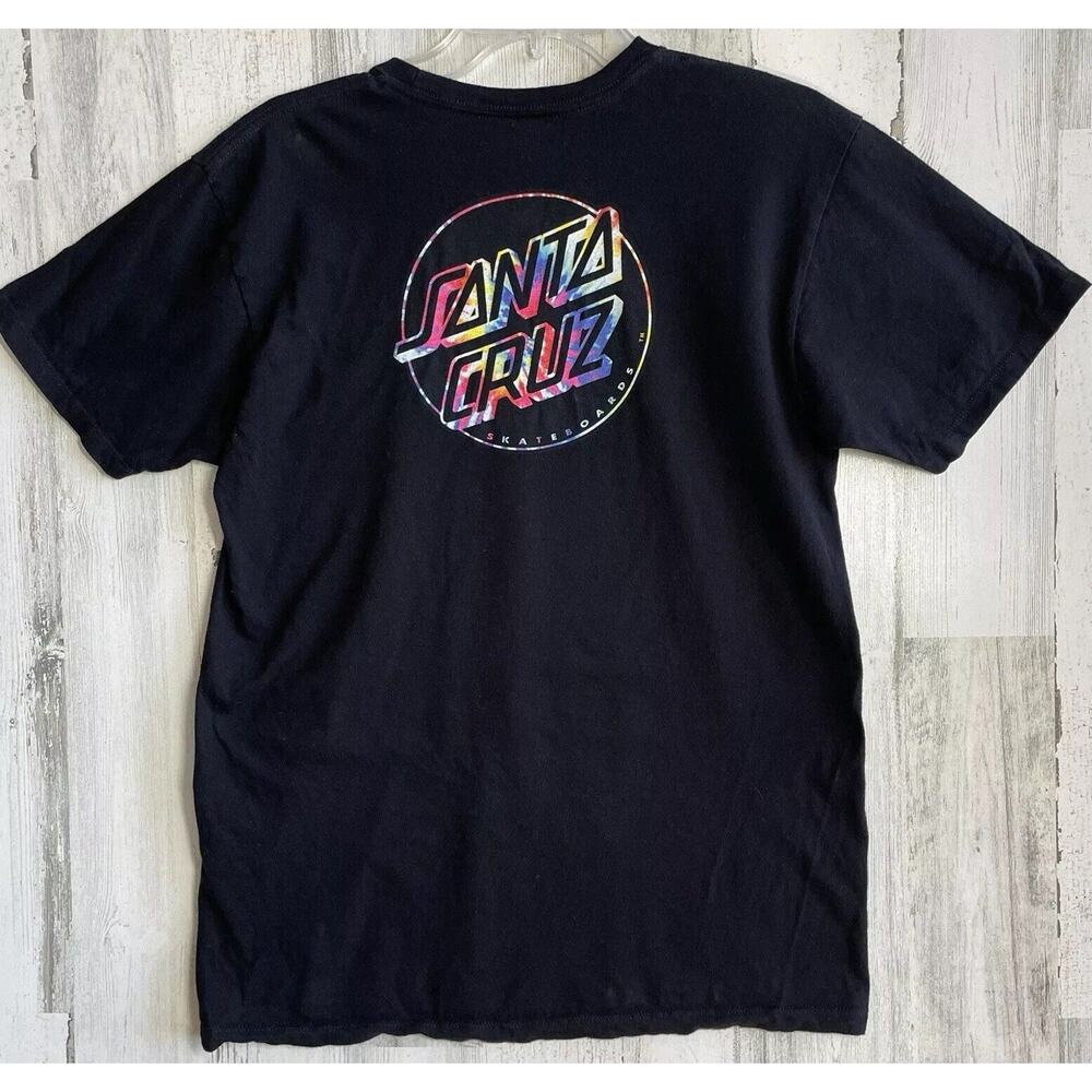 SANTA CRUZ Skateboards Shirt SZ M The Original Black Tye Dye Logo Front & Back